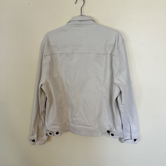 Mutual Weave Mens Denim Jacket Cream Button Front & Pockets Large Jean Relaxed - Picture 9 of 11